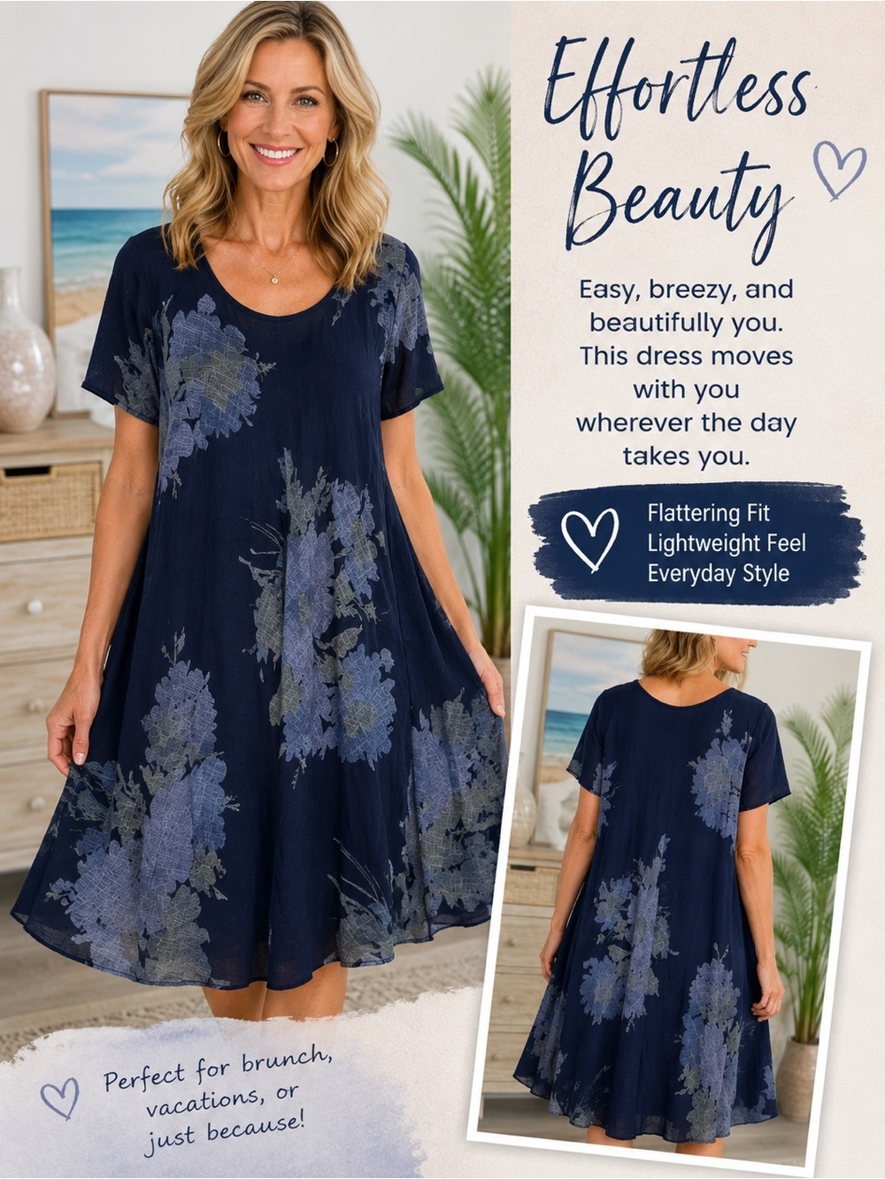 Classic Blue Floral Cotton Dress Made in Italy